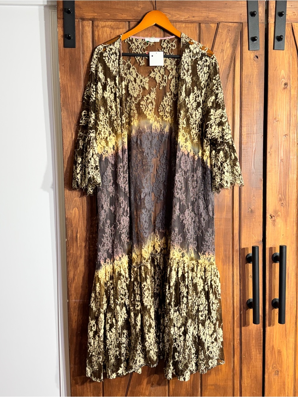 Oli & Hali Brown and Yellow Lace Duster Jacket NWT